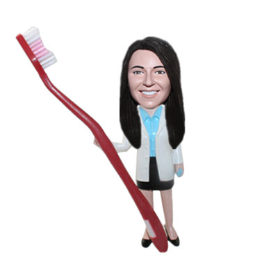 Doctor Bobblehead Female Dentist Bobblehead Holding A Toothbrush