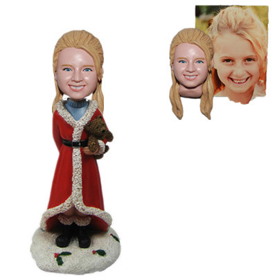 Custom Girl Bobble Head Christmas Gift for Daughter Girl with A Teddy Bear