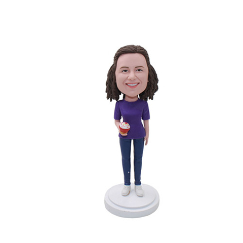 Custom Casual Bobble Head Lady Holding Ice Cream