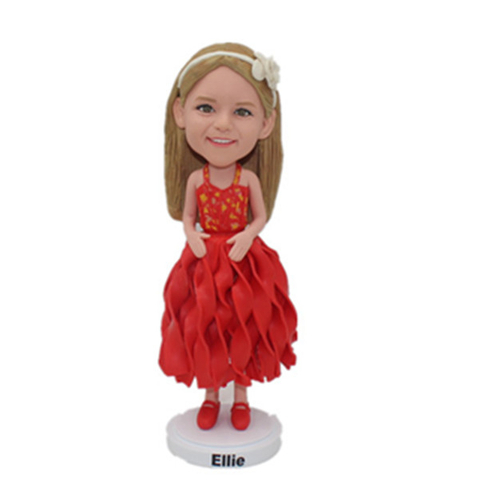 Custom Child Bobblehead Little Girl in Red Dress Birthday Gift