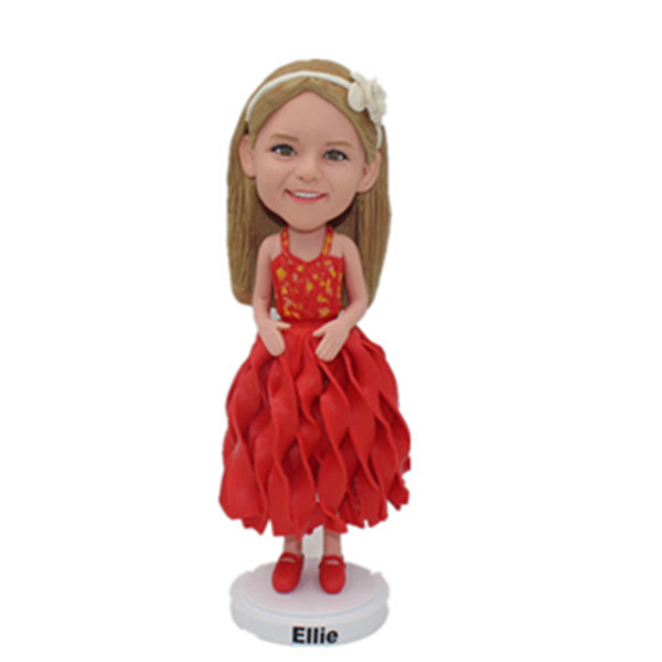 Custom Child Bobblehead Little Girl in Red Dress Birthday Gift