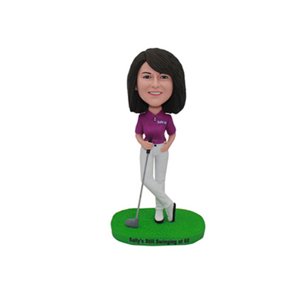 Custom Female Golfer Bobblehead Lady Holding Golf Club