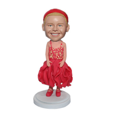 Custom Girl Bobble Head Girl in Red Dress Little Girl Gift