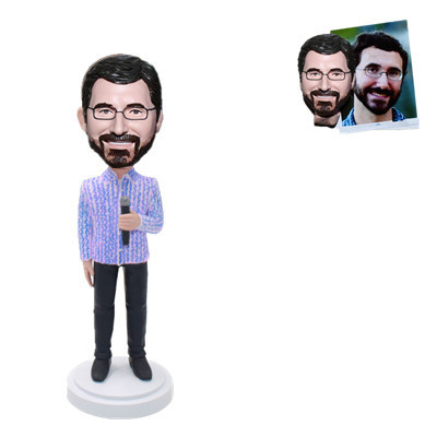 Custom Bobblehead Professor Holding Microphone