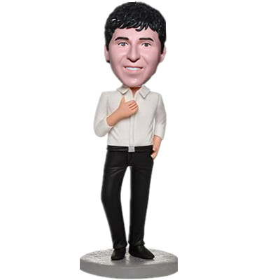 Groomsman Man in White Shirt Bobblehead for Boyfriend Custom Gift