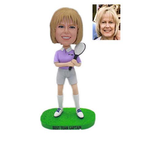 Custom Tennis Bobble Head Female Holding A Tennis Racket