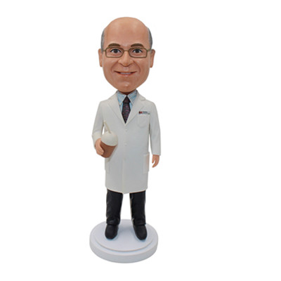 Custom Bobblehead Doctor in White Coat And Holding A Coffee
