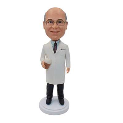 Custom Bobblehead Doctor in White Coat And Holding A Coffee