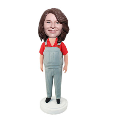 Custom Mother Bobblehead Lady in Overall