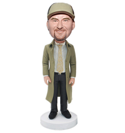 Custom Male Bobblehead Man in Long Coat Birthday Gift