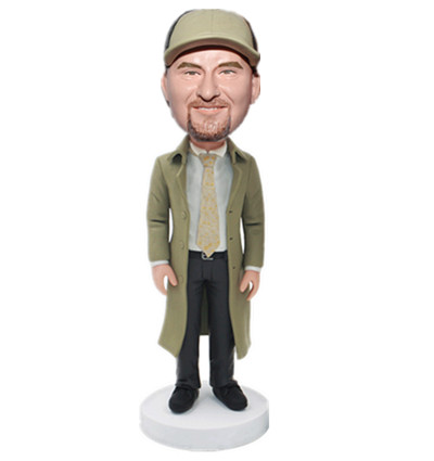 Custom Male Bobblehead Man in Long Coat Birthday Gift