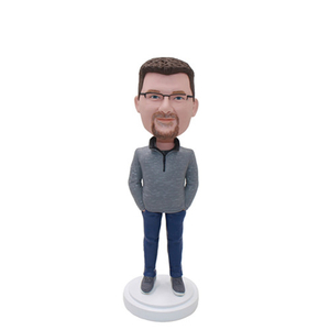 Male Gift Custom Bobblehead Man with Hands in Pockets