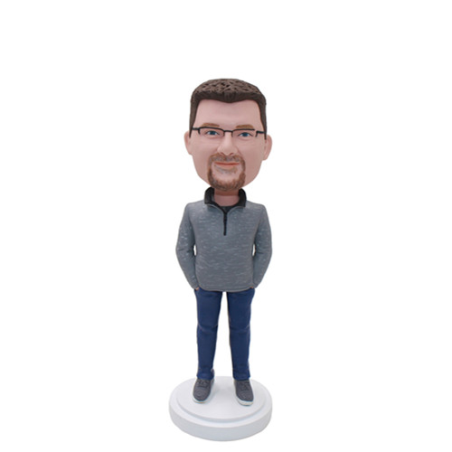 Male Gift Custom Bobblehead Man with Hands in Pockets