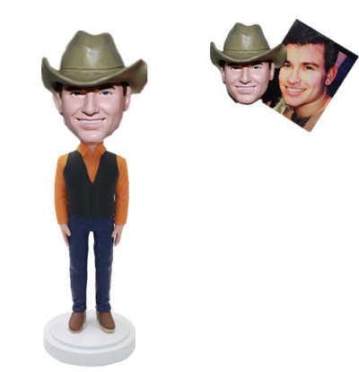 Custom Cowboy Bobble Head Man with Cowboy Hat