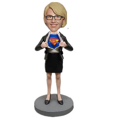 Super Boss Bobblehead Lady in Suit with Superhero Logo