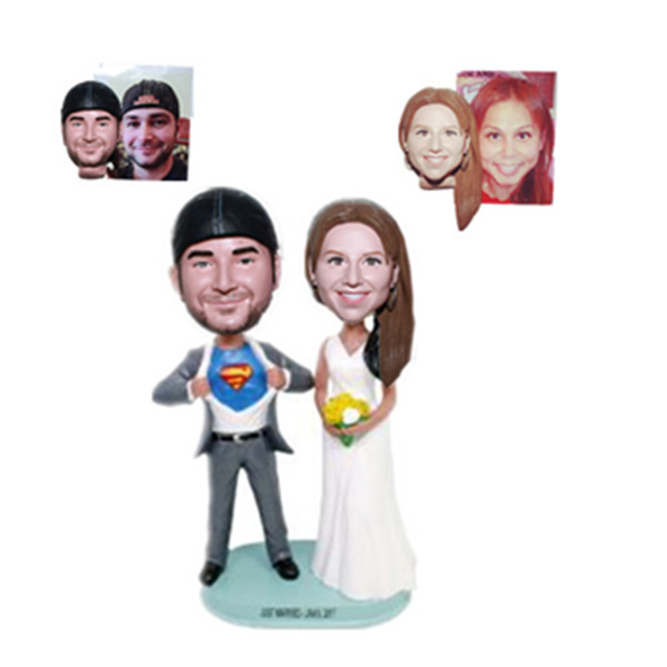 Custom Wedding Cake Toppers Bridegroom in Superman Suit Custom Bobbleheads