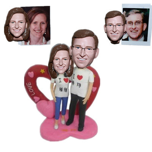 Custom Bobblehead Wedding Cake Topper with Heartshaped