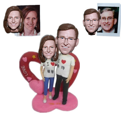 Custom Bobblehead Wedding Cake Topper with Heartshaped