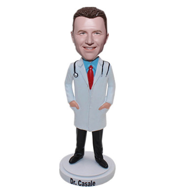 Custom Male Doctor Bobblehead Doctor in Lab Coat with Hands in Pockets