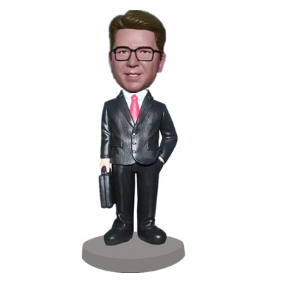 Businessman in Black Suit One Hand with Briefcase One Hand in Pocket Boss Bobble Head Christmas Gift