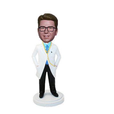 Custom Bobblehead Male Doctor in Lab Coat with Hands in Pockets Doctor Gift