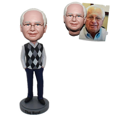 Custom Bobbleheads Man in White Shirt under Sweater Vest Handmade Gift