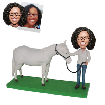 Custom Bobblehead Lady with A White Horse