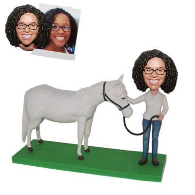 Custom Bobblehead Lady with A White Horse