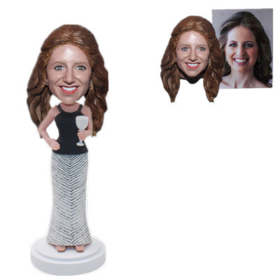 Custom Bobblehead Lady Holding A Wine Glass Ceremony Gift