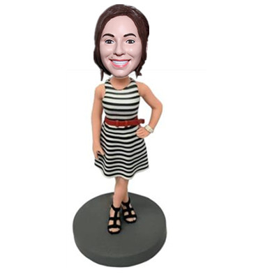 Female Bobblehead Lady in Dress with Hand in Waist Christmas Gift