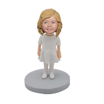 Little Girl in White Dress Kid Bobblehead Little Girl Birthday Gift
