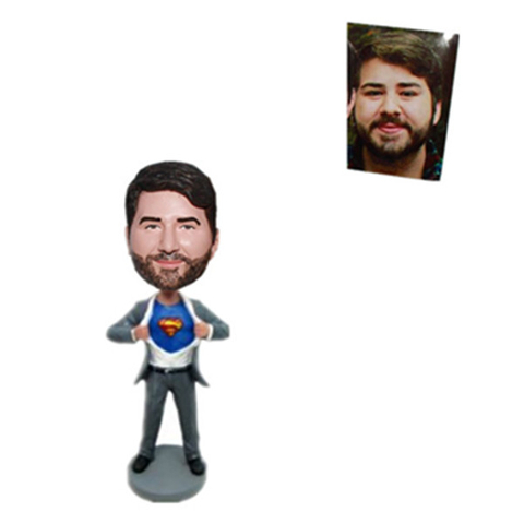 Custom Superman Bobblehead Man In Grey Suit