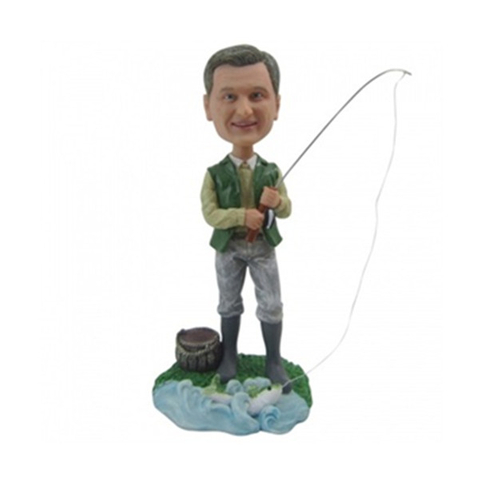 Custom Fishing Bobblehead Fisherman Holding Fishing Pole