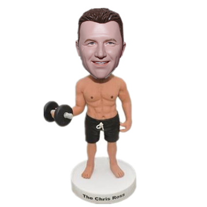 Custom Muscle Man with Dumbbell Bobblehead Gift for Fitness Clients