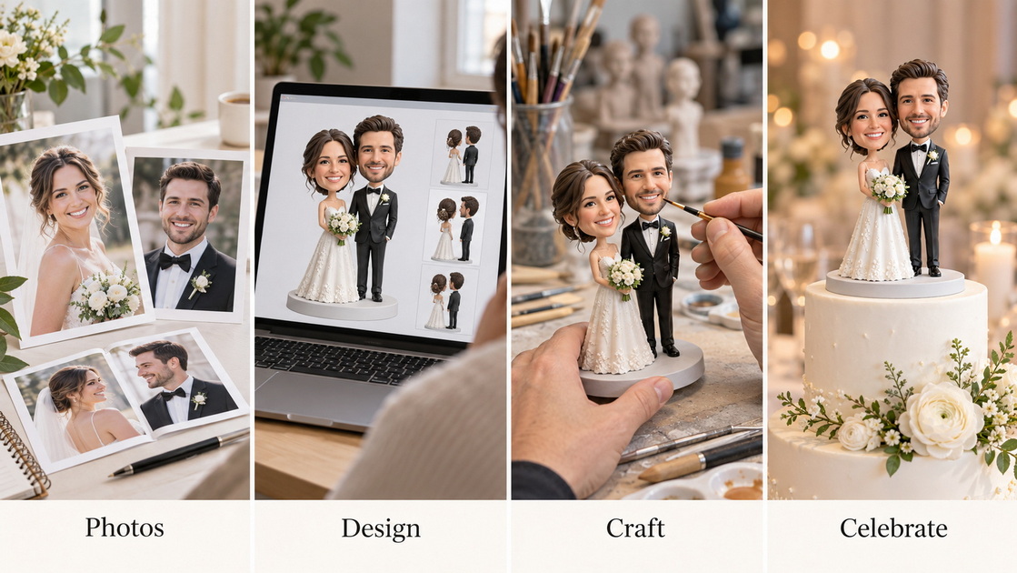 Custom Bobblehead Wedding Topper Process